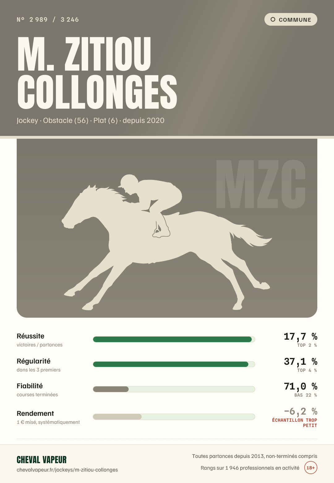 Carte commune de M Zitiou Collonges : réussite, régularité, fiabilité, rendement